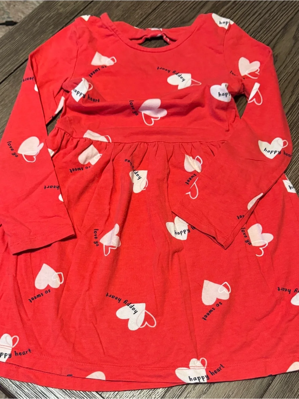 Kids Heart Print Long-Sleeve Dress - Red